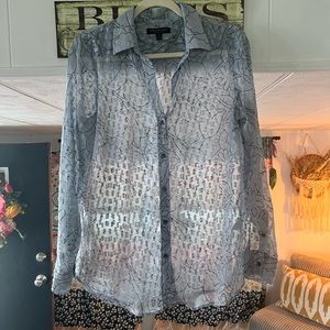 Button down see through long sleeve top